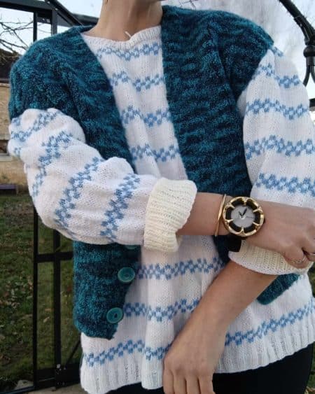 pull rayé bleu et blanc tricoté vintage