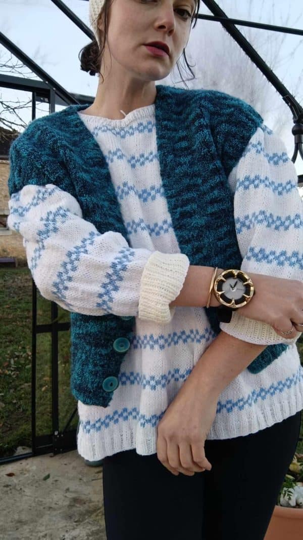 pull rayé bleu et blanc tricoté vintage