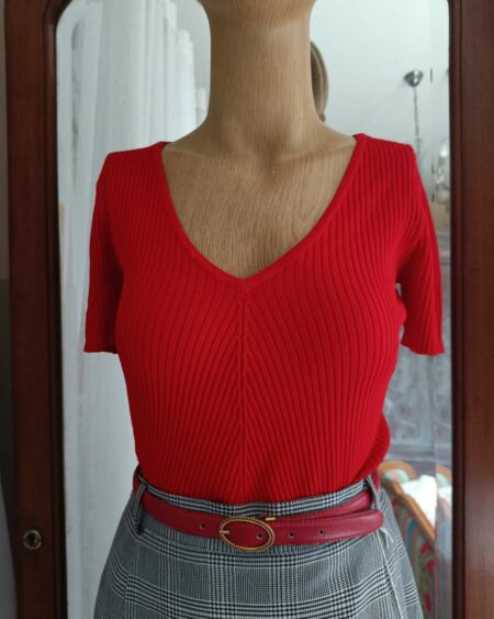 Top maille rouge