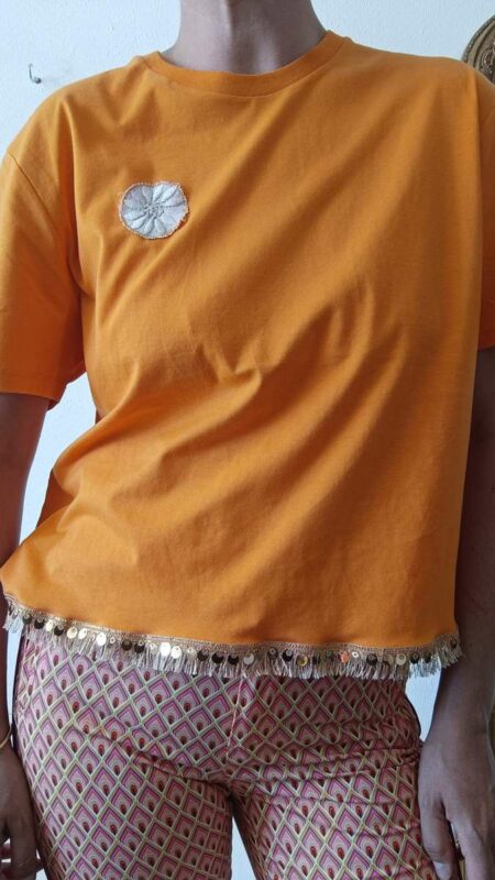 Tee shirt orange upcyclé Psychofripes t40/42