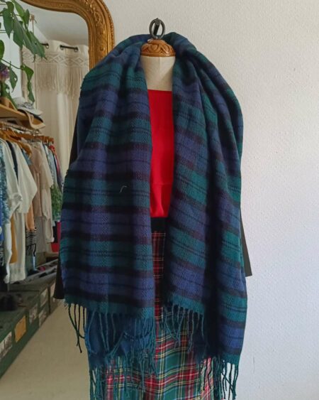 Écharpe tartan vert oversize