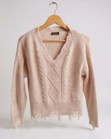 Maille rose frangée t36