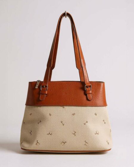 Sac vintage en cuir naturel et toile enduite