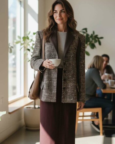 Blazer en tweed marron t40