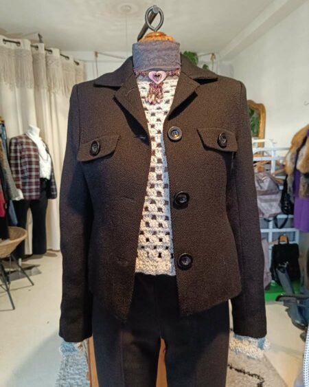 Veste noire courte pure laine vierge Tintoretto t36