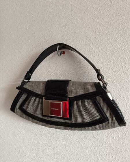 Sac baguette toile enduite et cuir vernis