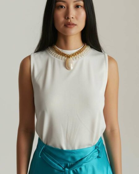 Top blanc perlé t40
