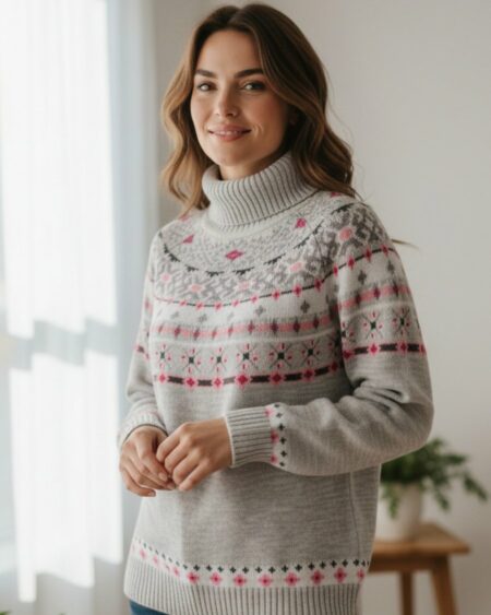 Pull gris à col roulé Atlas For Women – Motifs – Taille 42