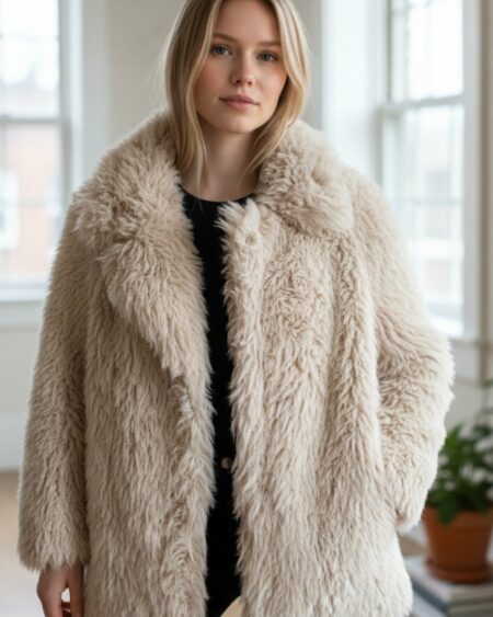 Manteau fausse fourrure H&M – Beige – Taille 36