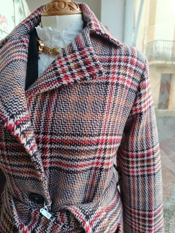 Manteau long à carreaux en laine vierge – Confection italienne – Taille 40/42