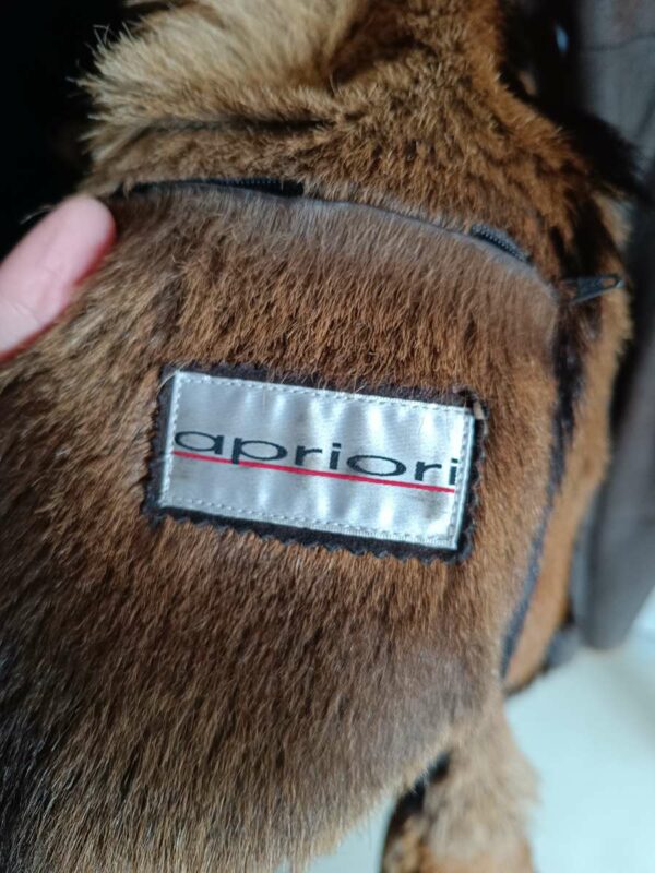 Manteau long en cuir vintage – Doublure fourrure – Taille 38