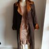 Manteau long en cuir vintage – Doublure fourrure – Taille 38