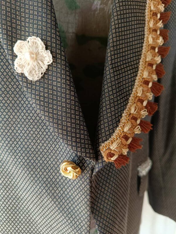 Blazer upcyclé Paul Smith – Fleurs crochet & détails perlés Taille-42