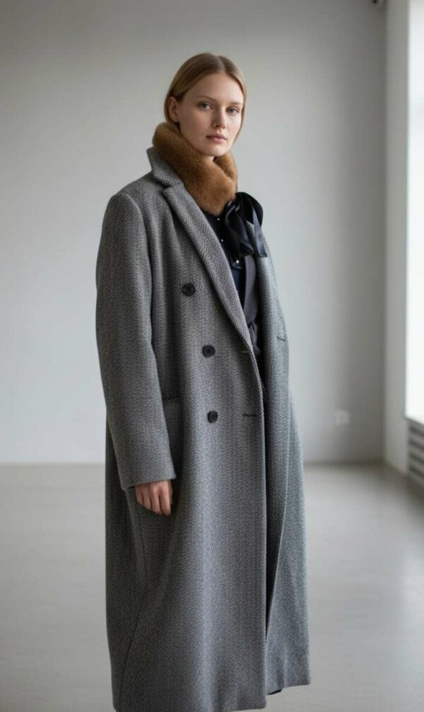 Élégant manteau long à motif chevrons, issu de la maison Comptoir des Cotonniers. Une pièce intemporelle, idéale pour la saison automne/hiver, alliant style classique et qualité de confection. Confectionné dans une matière majoritairement en laine, ce manteau offre une belle tenue, une coupe structurée et un excellent confort thermique. Son col apporte une touche sophistiquée, parfaite pour une allure chic au quotidien comme pour des tenues plus habillées.