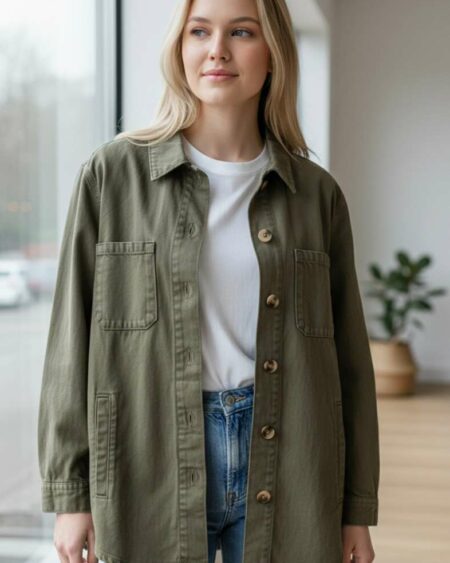 Surchemise kaki en coton – Promod – Taille 40