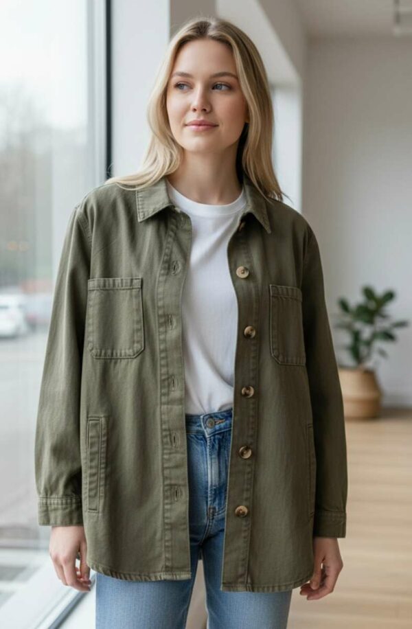 Surchemise kaki en coton – Promod – Taille 40