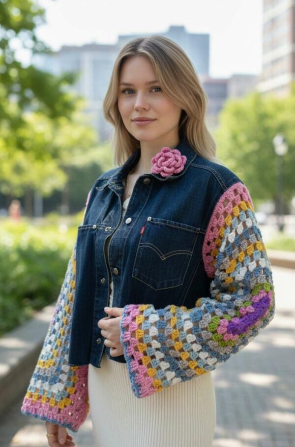 Veste en jean Levi’s upcyclée – Manches crochet – Taille 42/44