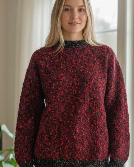 Pull tricoté rouge et noir – Vintage