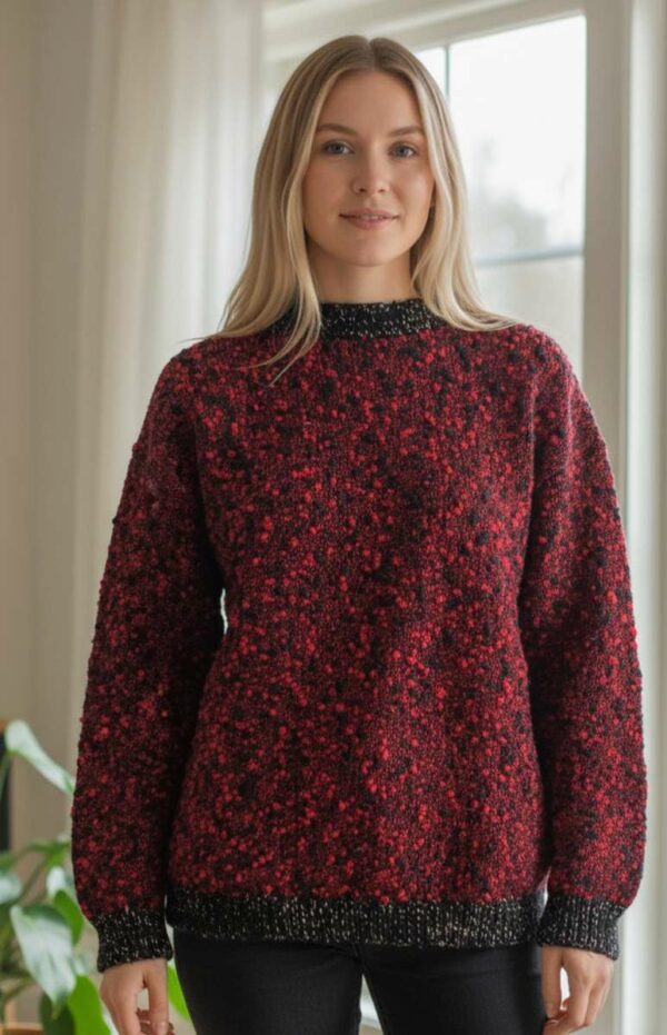 Pull tricoté rouge et noir – Vintage