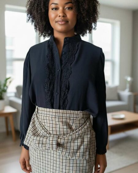 Jupe upcyclée à carreaux – Vintage – Taille 44