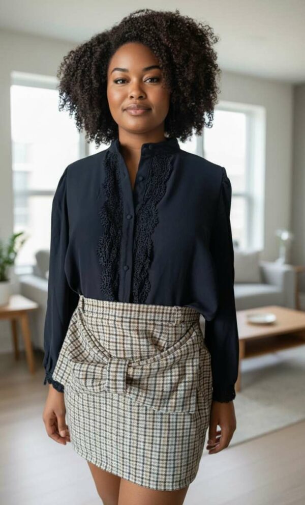 Jupe upcyclée à carreaux – Vintage – Taille 44