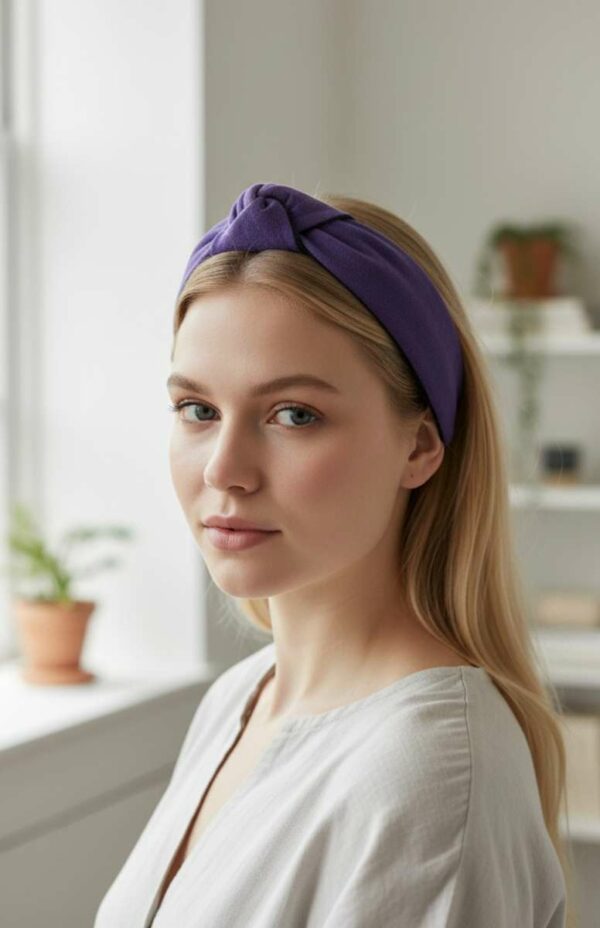 Serre-tête en suédine violet – Pièce artisanale upcyclée