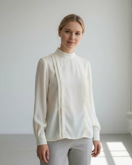 Description Chemisier vintage au style années 80, élégant et intemporel. Sa coupe fluide, son col montant discret et ses lignes verticales apportent une allure chic et soignée, idéale aussi bien pour une tenue de travail que pour un look plus rétro assumé. Fabriqué en France, ce chemisier en polyester offre une belle tenue et un tombé léger. Pièce en très bon état, soigneusement sélectionnée.