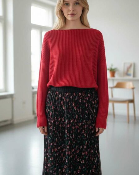 Jupe midi plissée à fleurs