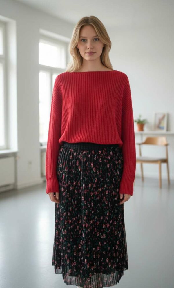 Jupe midi plissée à fleurs