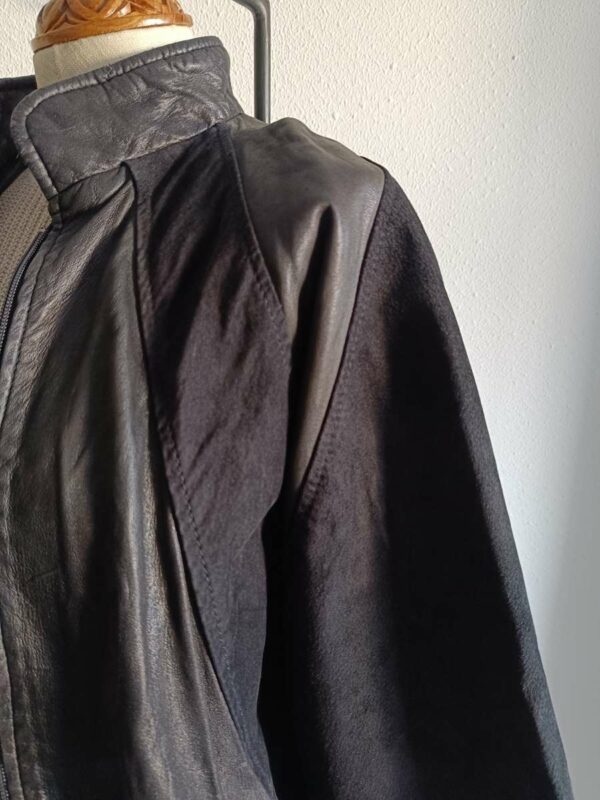 Veste bomber en cuir vintage noir – bimatière daim et cuir lisse Taille 38