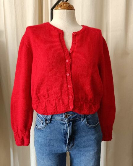 Cardigan vintage en laine rouge – taille 34/36