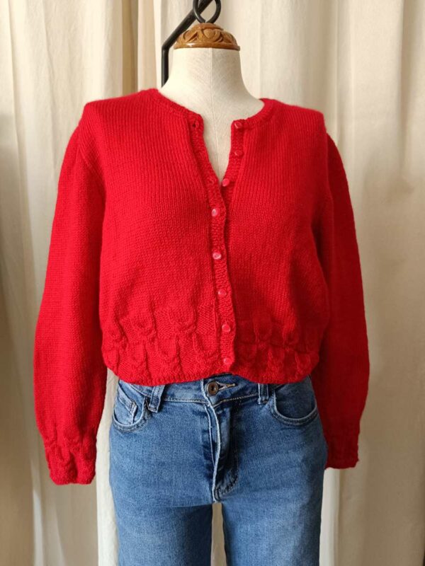 Cardigan vintage en laine rouge – taille 34/36