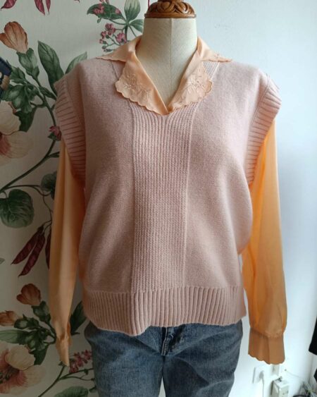 Pull sans manches rose vintage – Taille 40