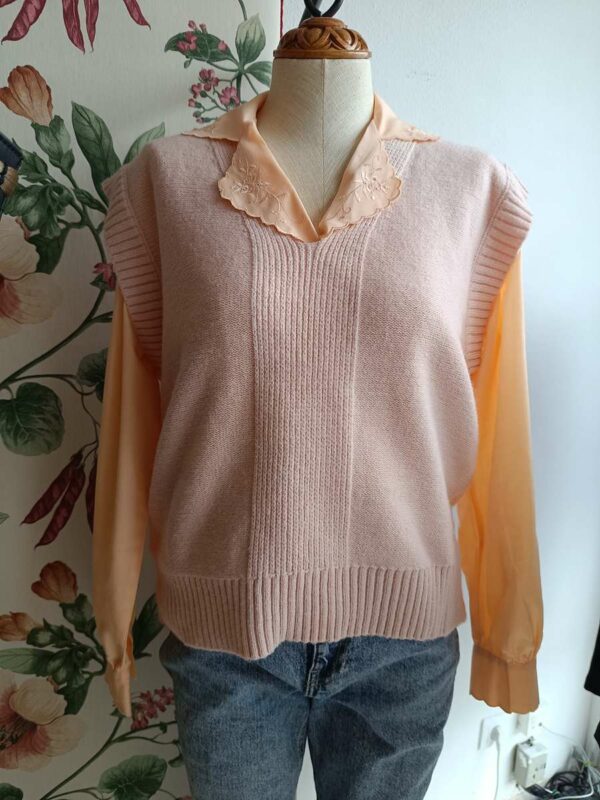 Pull sans manches rose vintage – Taille 40