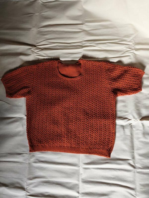 Pull vintage manches courtes maille ajourée – Taille 40/42