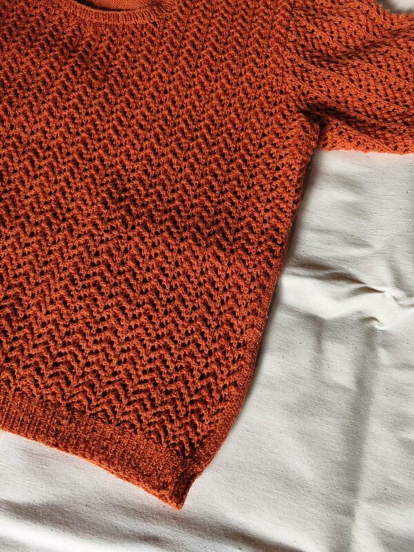 Pull vintage manches courtes maille ajourée – Taille 40/42