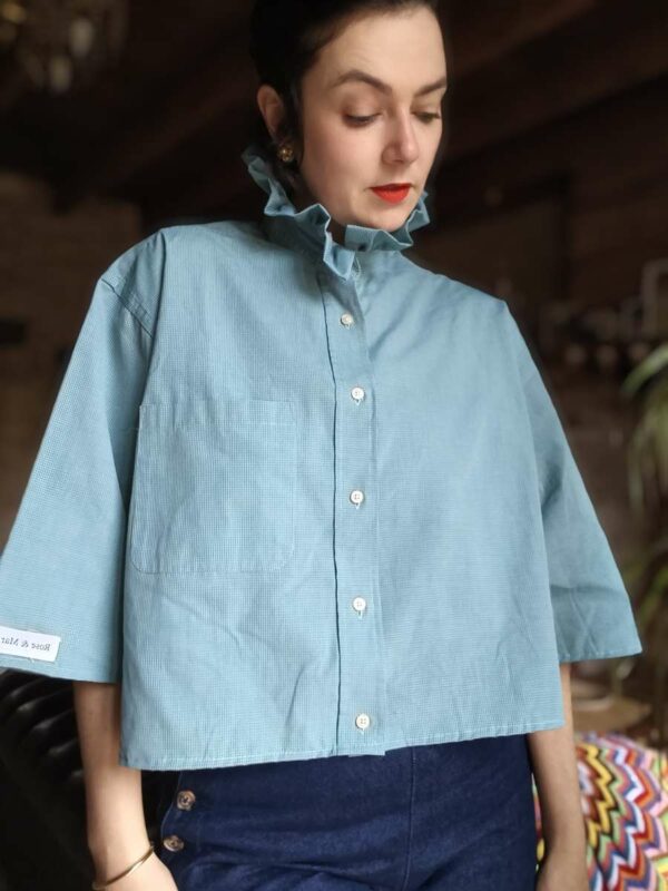 Chemise upcyclée col montant Rose & Marie – Taille 42/44