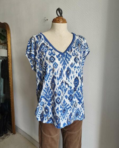 T-shirt motif aztèque bleu Grain de Malice – Taille 40