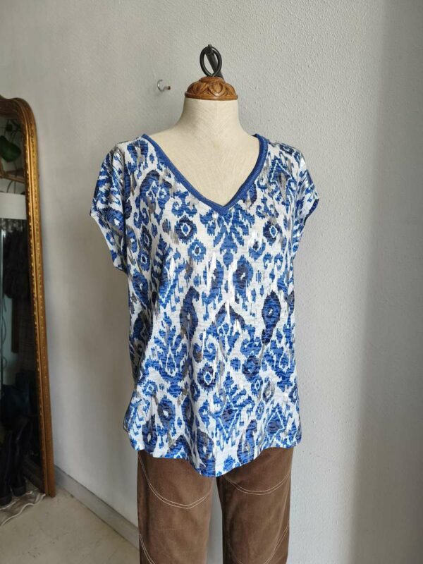 T-shirt motif aztèque bleu Grain de Malice – Taille 40