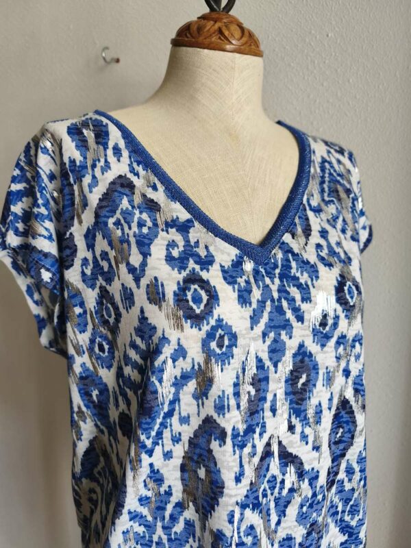 T-shirt motif aztèque bleu Grain de Malice – Taille 40