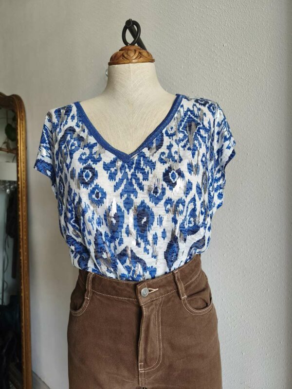 T-shirt motif aztèque bleu Grain de Malice – Taille 40