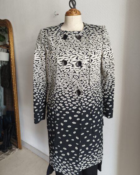 Veste longue vintage noire et écrue