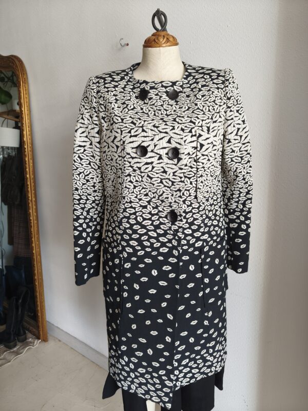 Veste longue vintage noire et écrue