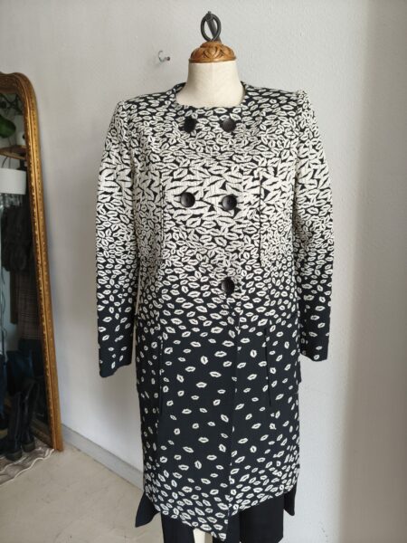 Veste longue vintage noire et écrue