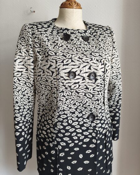 Veste longue vintage noire et écrue