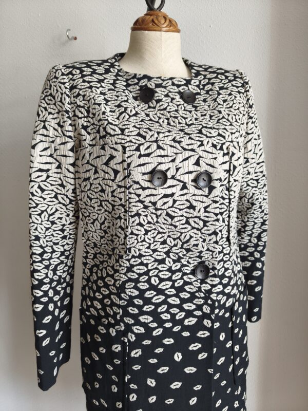 Veste longue vintage noire et écrue