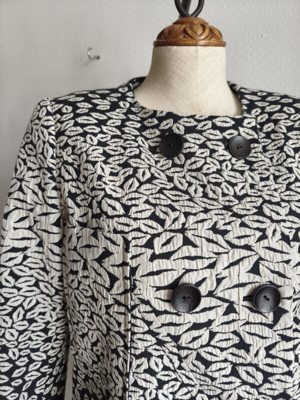 Veste longue vintage noire et écrue