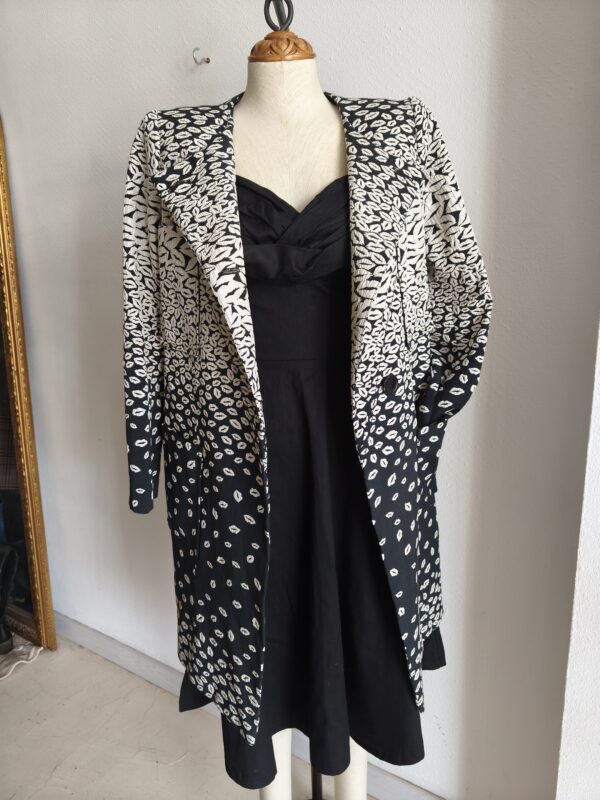 Veste longue vintage noire et écrue