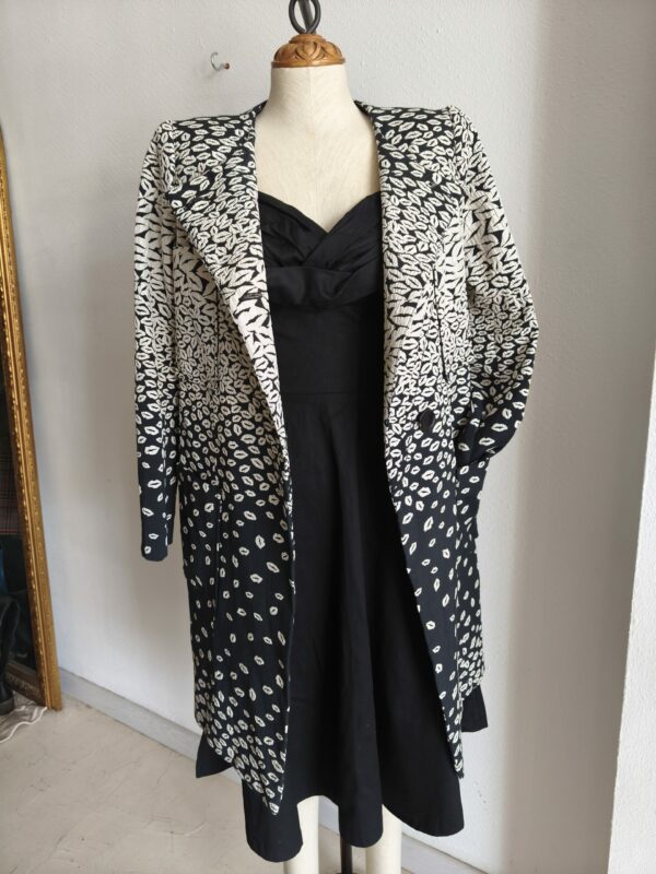 Veste longue vintage noire et écrue