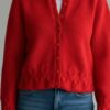 Cardigan vintage en laine rouge – taille 34/36